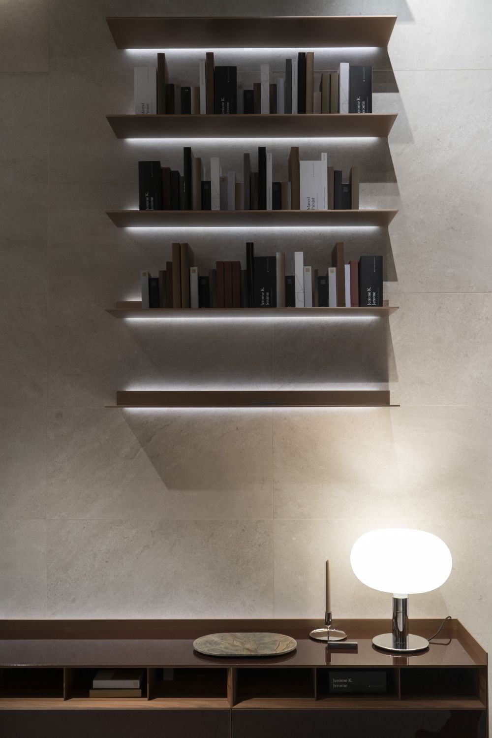 Use strategic lighting with shelves