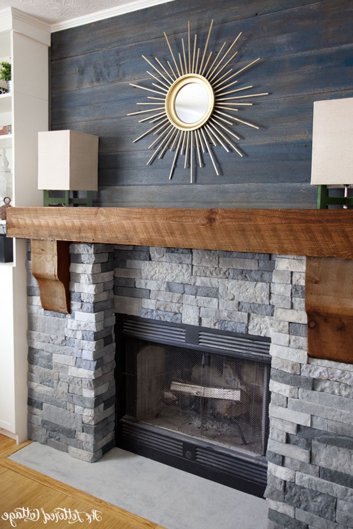 Wooden fireplace mantel in a modern way