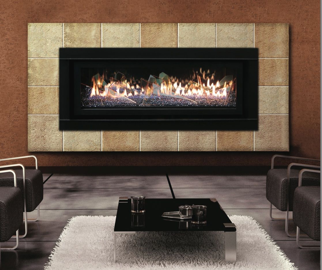 Fireplace with tile frame