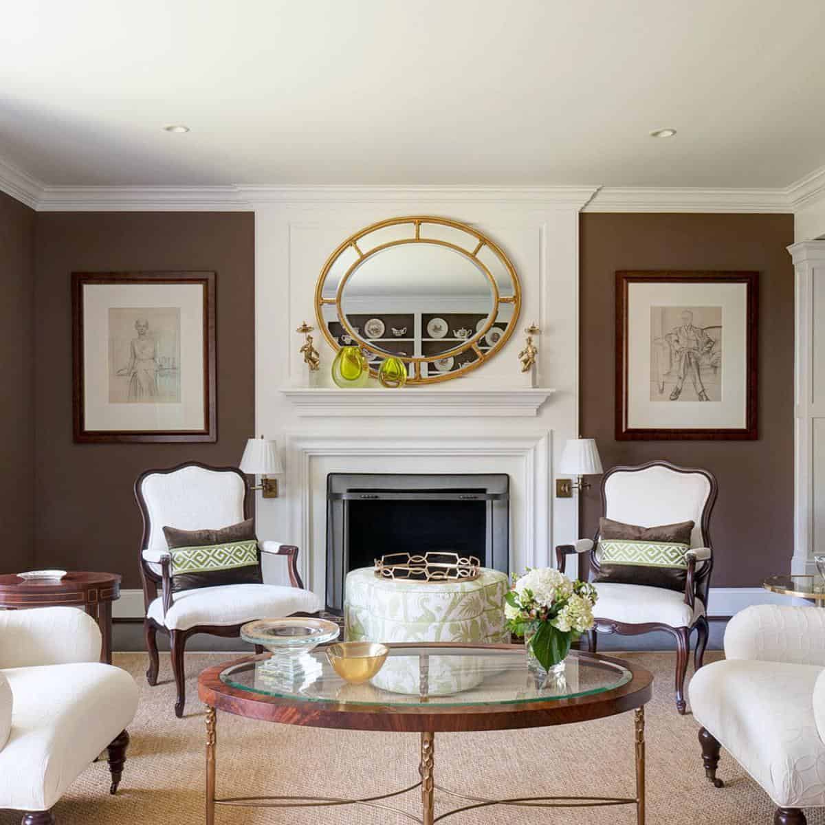 elegant white fireplace in the living room 