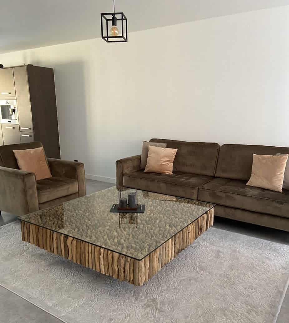 Simple brown suede couch in the living room 