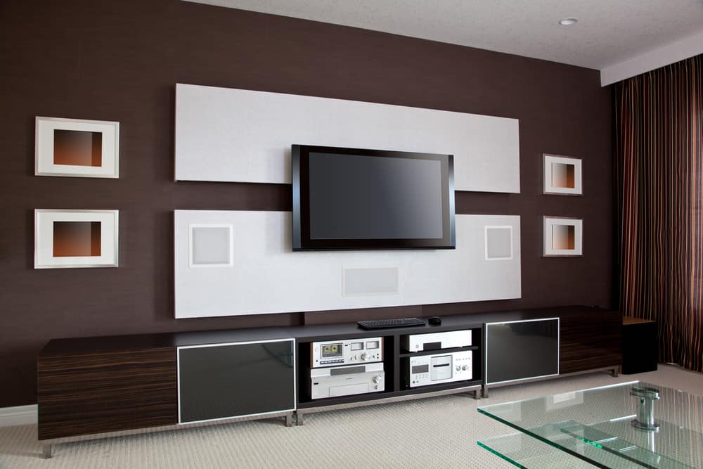 Modern wall mounted television in living room