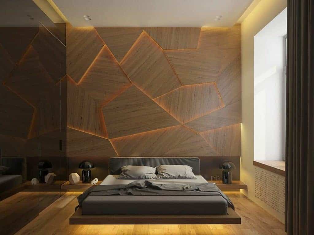 Textured wall covering in the bedroom 