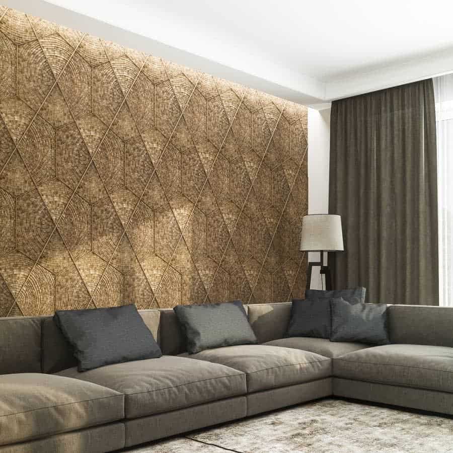 Texture wood paneling wall gray sofa 