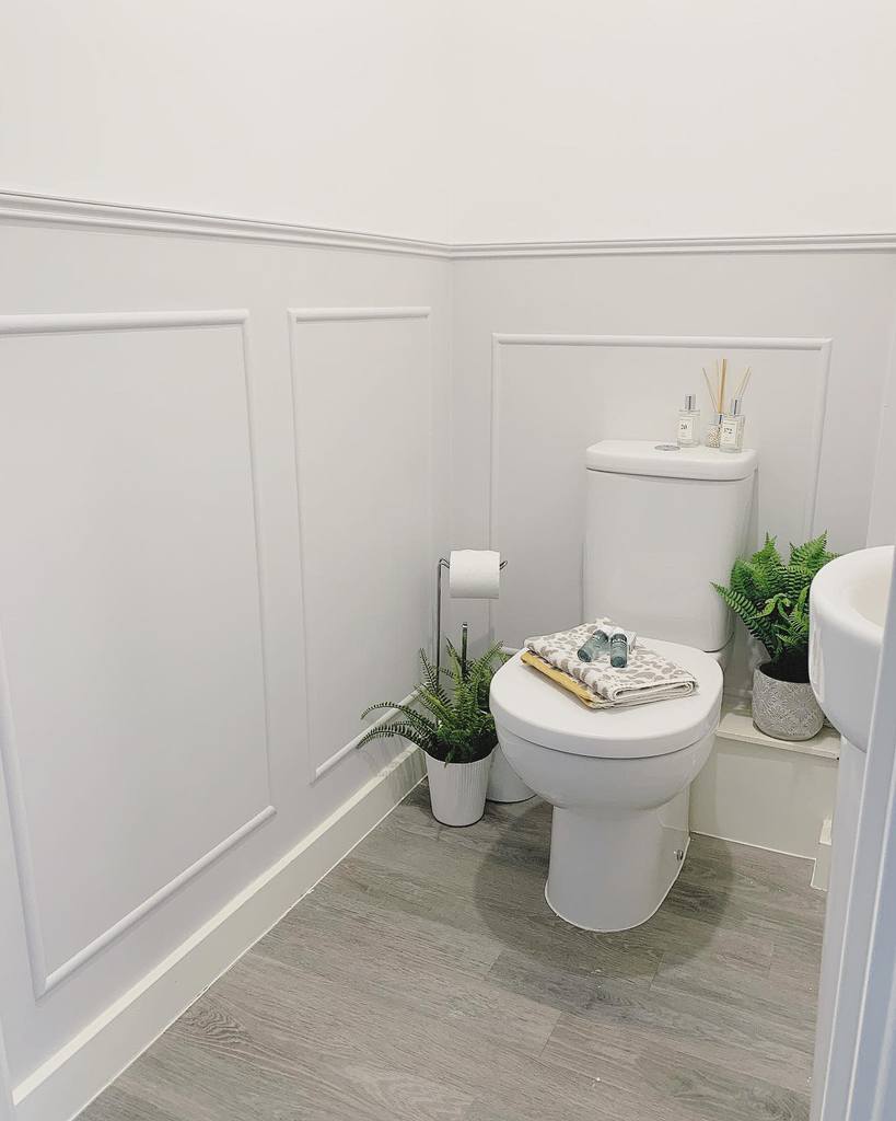 Half-walled, white-panelled toilet
