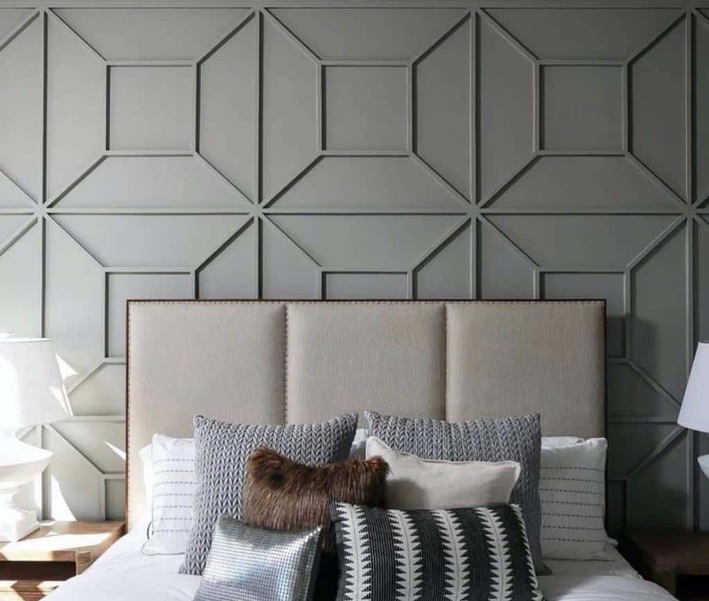 Textured gray wall paneling in the bedroom