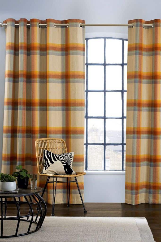 Curtains with a check pattern for the living room of the apartment
