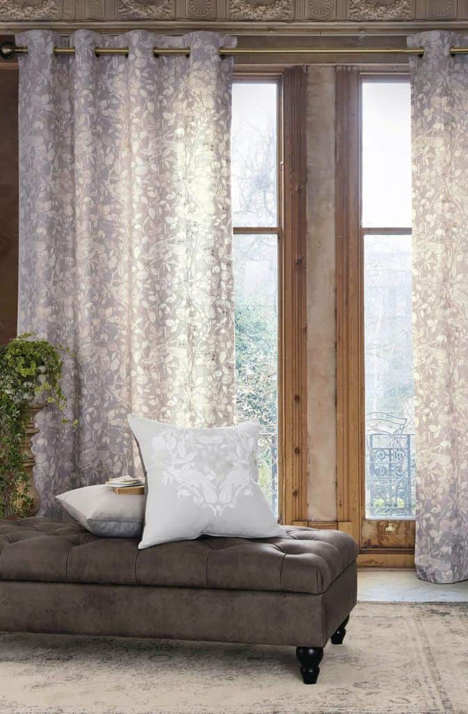 Floral Print Curtains for Living Room Gray Ottoman 