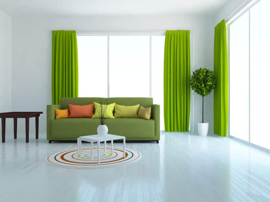 Green curtains and sofa modern living room