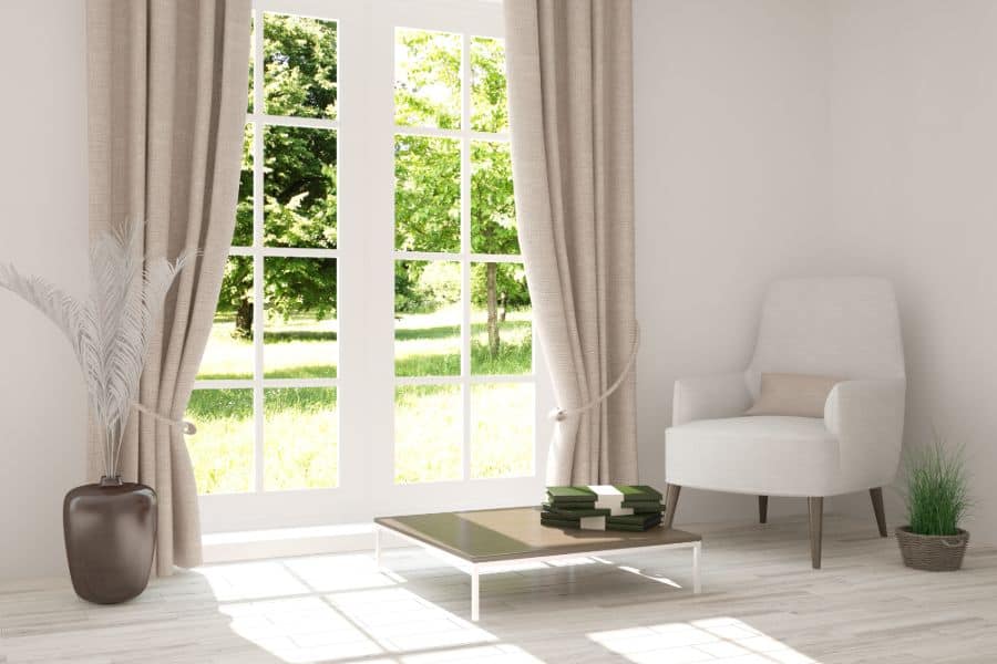 Neutral white living room curtains in a muted color