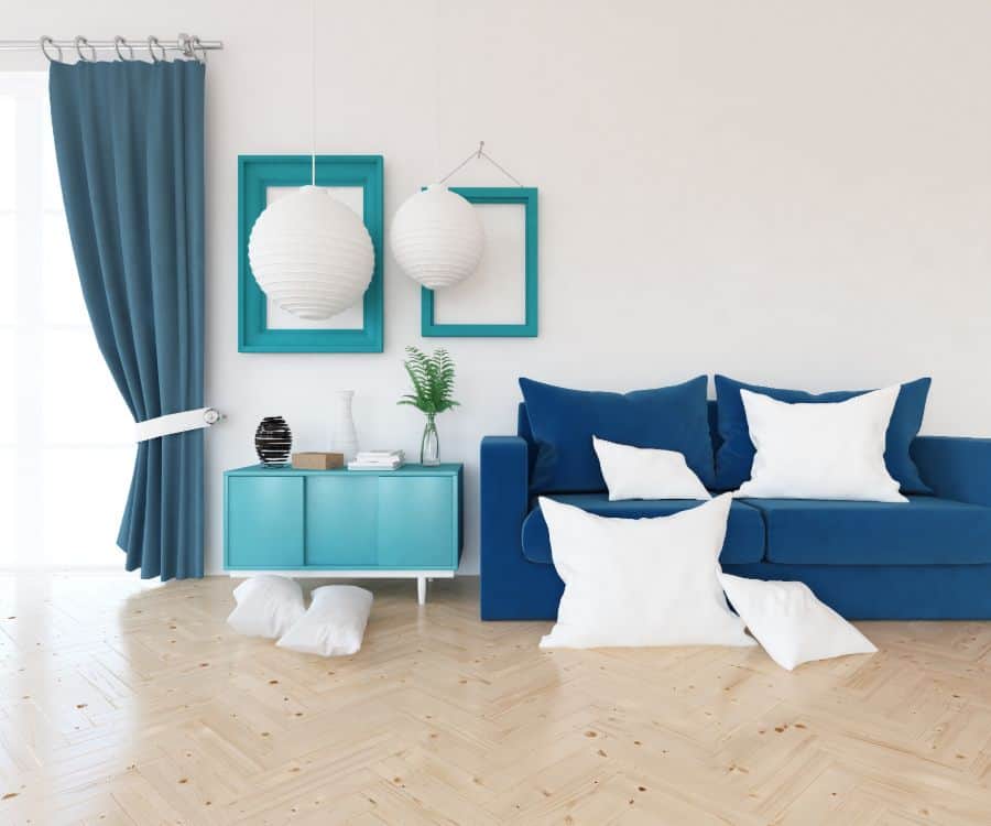 Blue curtains and sofa modern living room 