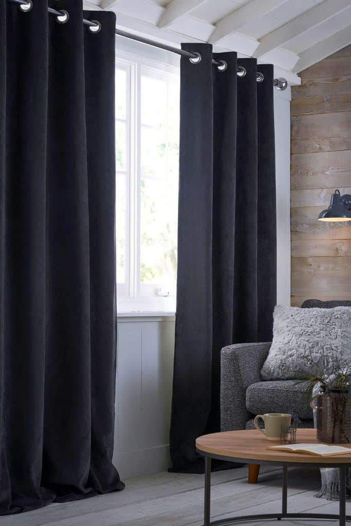 Dark curtains in modern living room