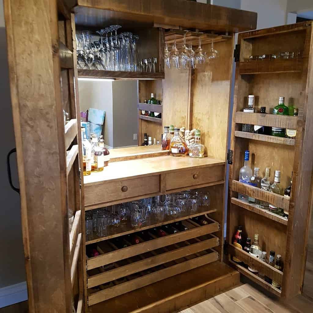 Cabinet liquor wooden cabinet hanging glasses