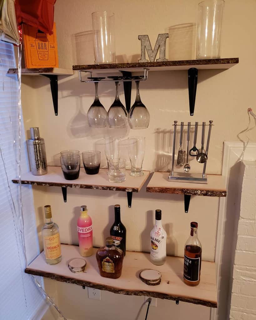 Wall shelves with alcohol