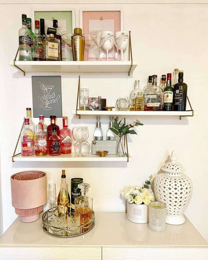 Wall shelves for liquor cabinets