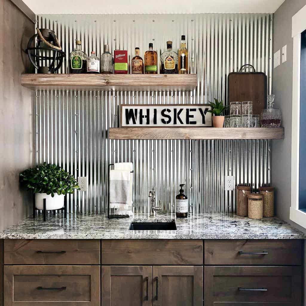small liquor cabinet with aluminum back panel
