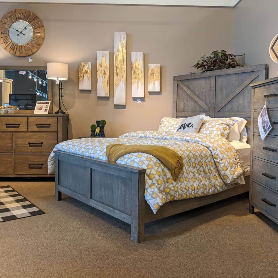 large rustic bedroom with wooden furniture 