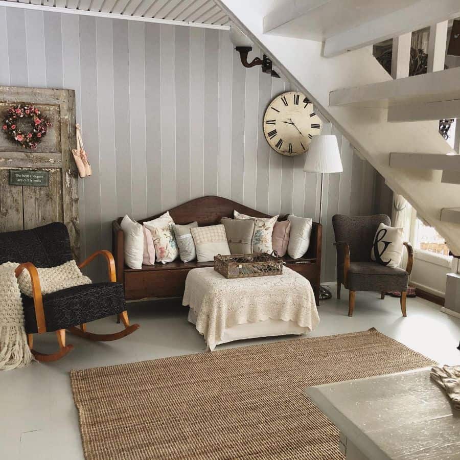 under the stairs rustic living room 