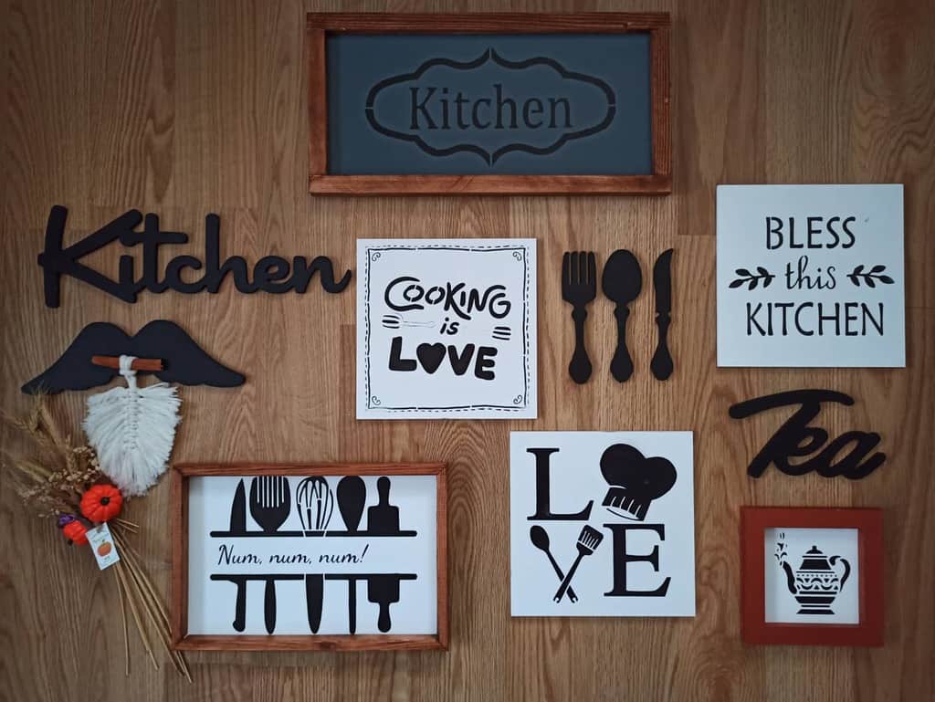 Kitchen themed slogan artwork wall 