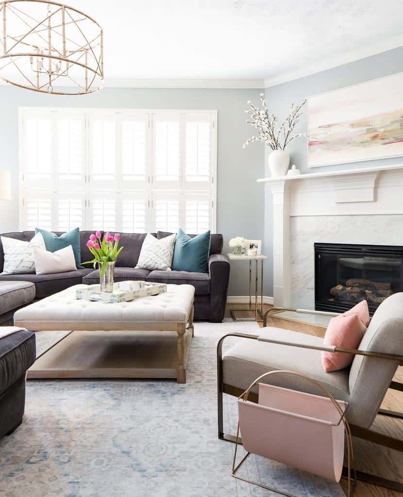 Modern living room with gray sofa