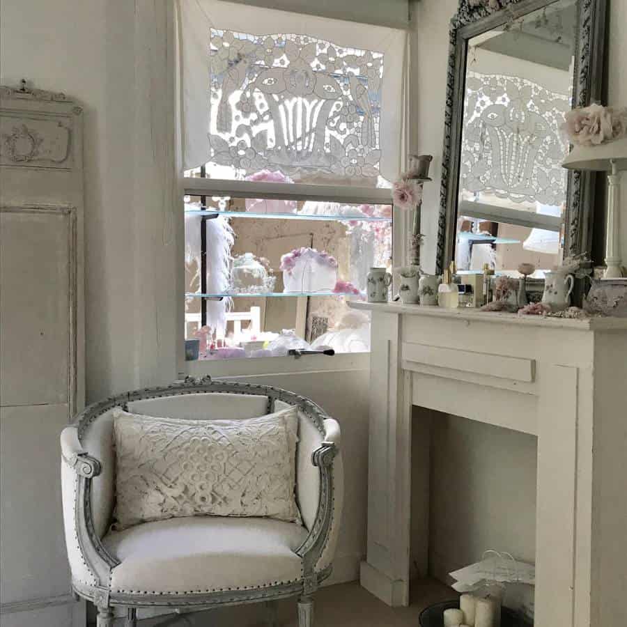 Farmhouse living room mirror on mantel accent chair 