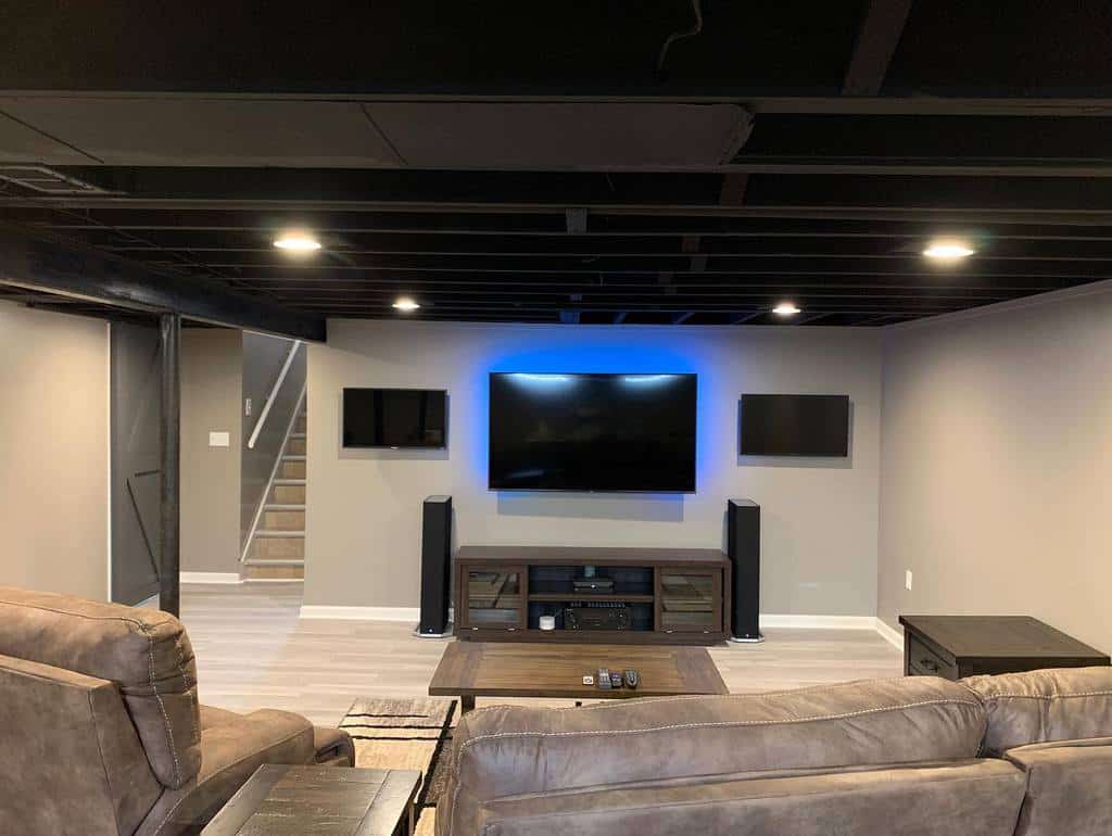 Basement living room with television