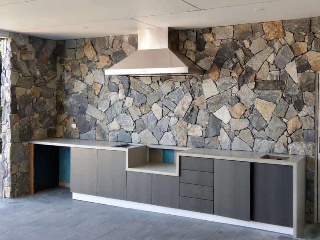 Stone wall unfinished modern kitchen 