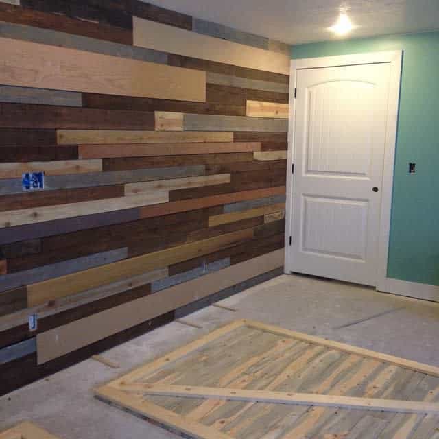 Basement room with wood paneling