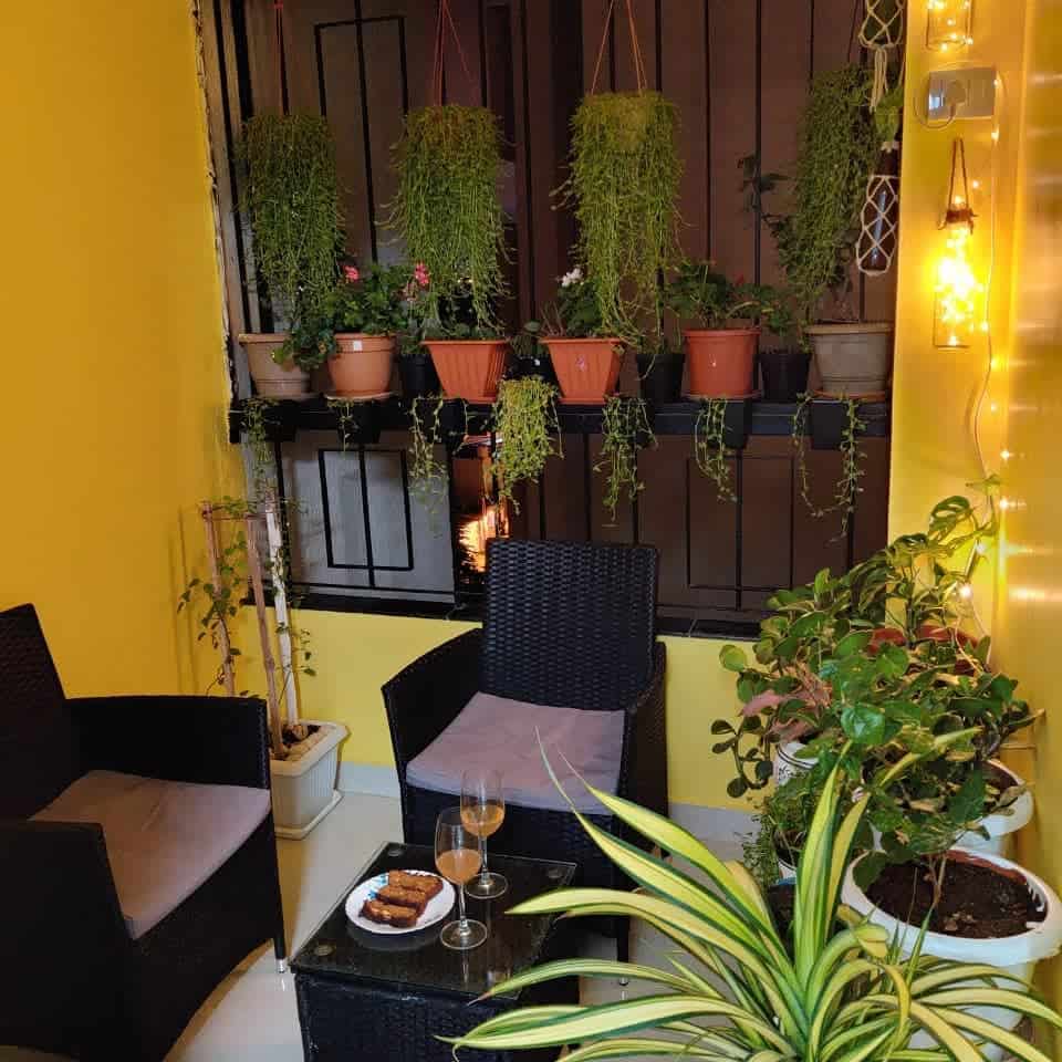 Terrace with hanging plants
