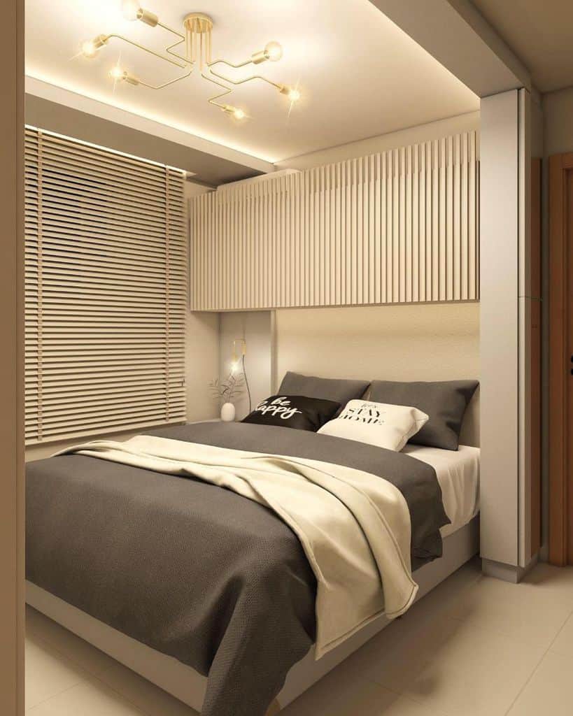 Modern small bedroom with Sputnik chandelier