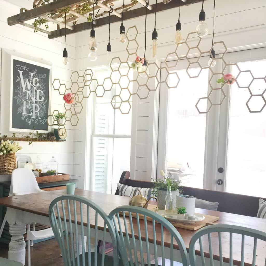 Hexagonal country house style dining room light 