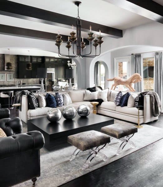 Elegant modern living room with chandelier