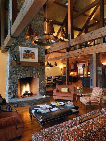 Rustic wooden cabin living room atmosphere