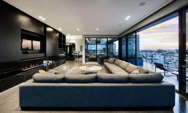 Long luxury apartment living room 