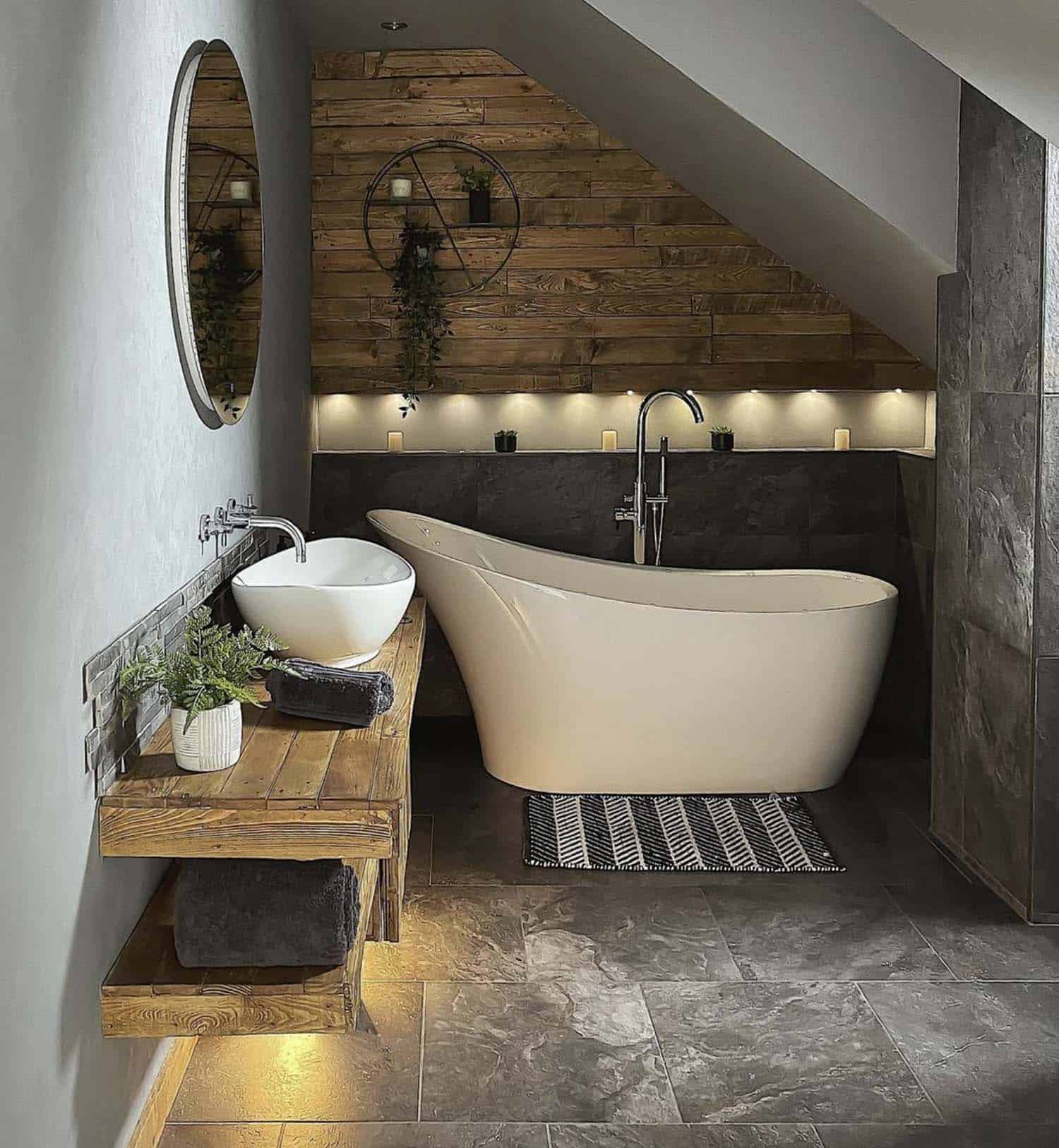 Rustic bathroom with freestanding bathtub