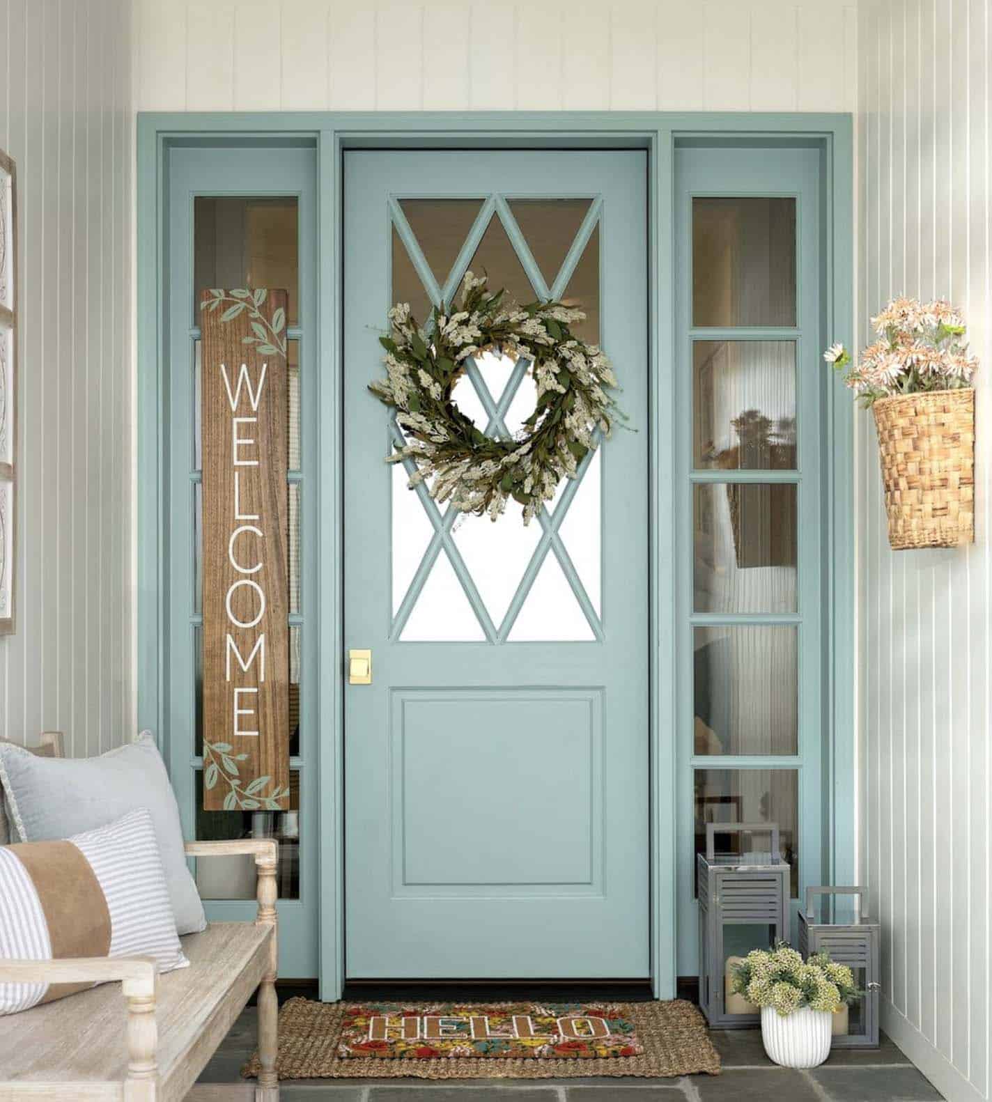 Spring-porch-with-a-blue-door