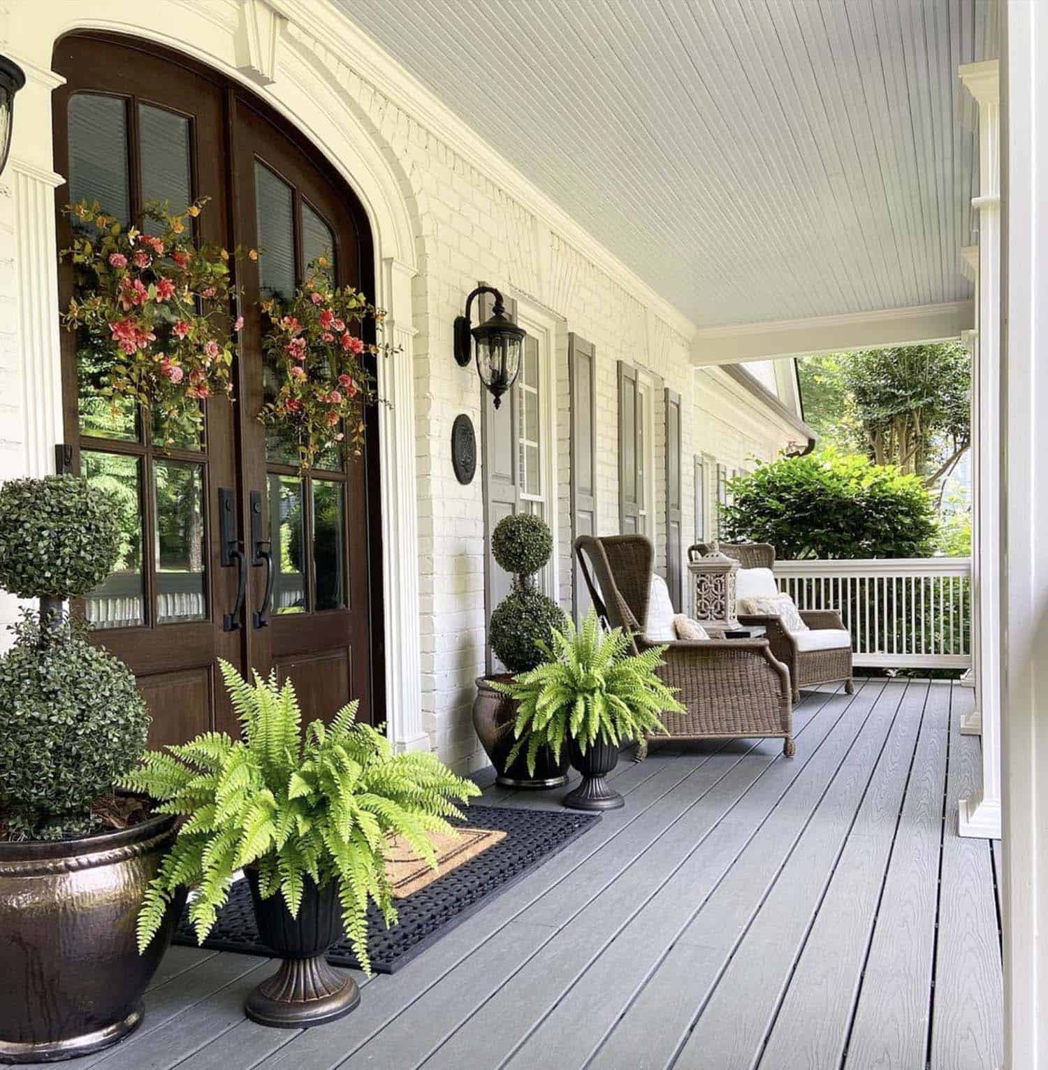 Spring Porch with Boxwood Topiaries