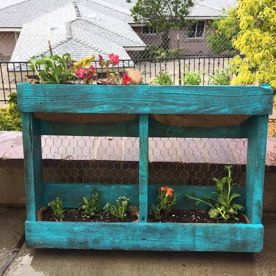 Blue painted pallet planter garden 