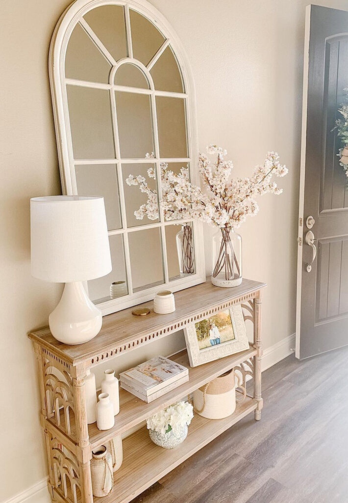 Neutral, modern, small country house entrance table