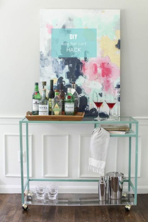 a handy IKEA hack to organize a bar cart in your home