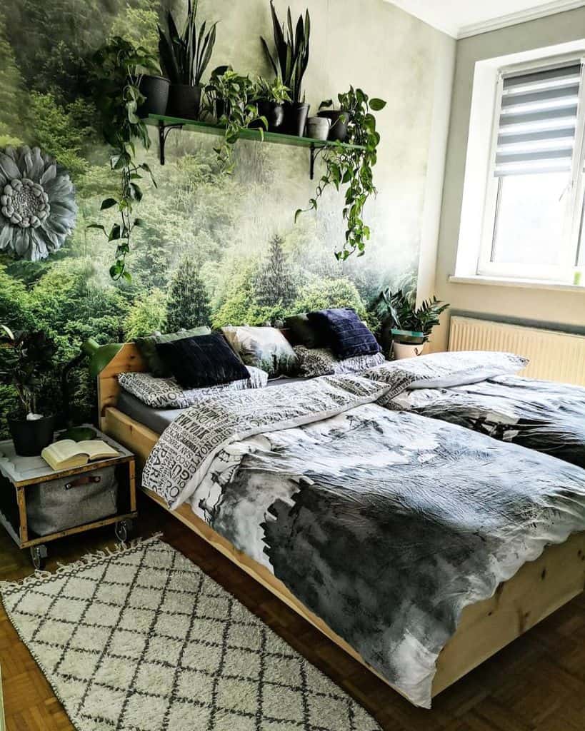 Forest wallpaper bedroom plants