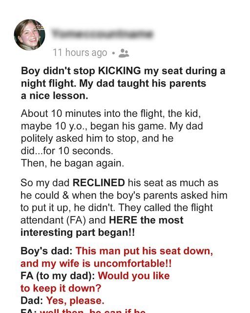 A Child Kept Kicking My Airplane Seat — My Dad’s Calm Response Shared an Important Lesson in Patience