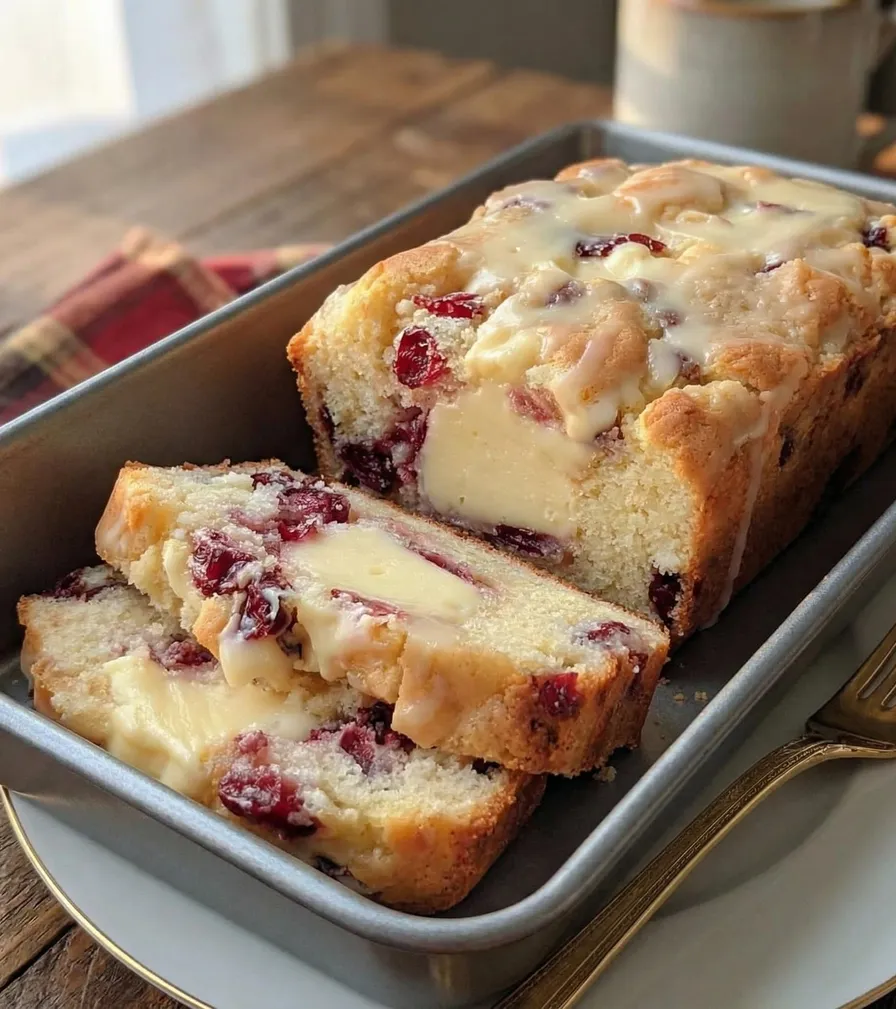 Easy Cream Cheese Cranberry Loaf with a Soft and Tender Crumb