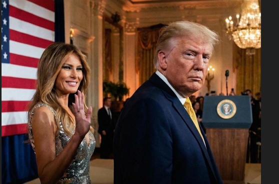Melania Trump Appears in an Elegant Silver Dress at a Mar-a-Lago Event