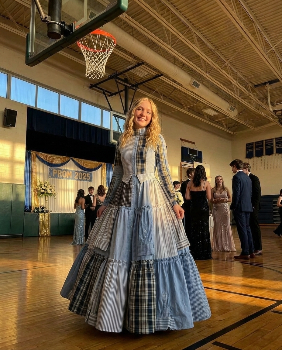 She Transformed Her Father’s Work Shirts Into a Prom Dress — A Night That Brought the School Together