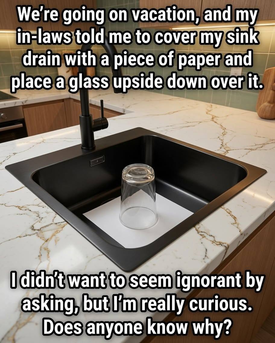 Here’s why you should always leave an upturned glass and a piece of paper in the sink before going on vacation