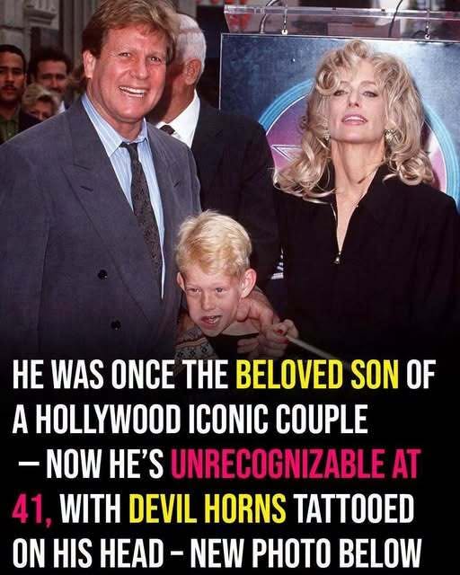 Farrah Fawcett’s son is unrecognizable at 41, with devil horns inked into his scalp