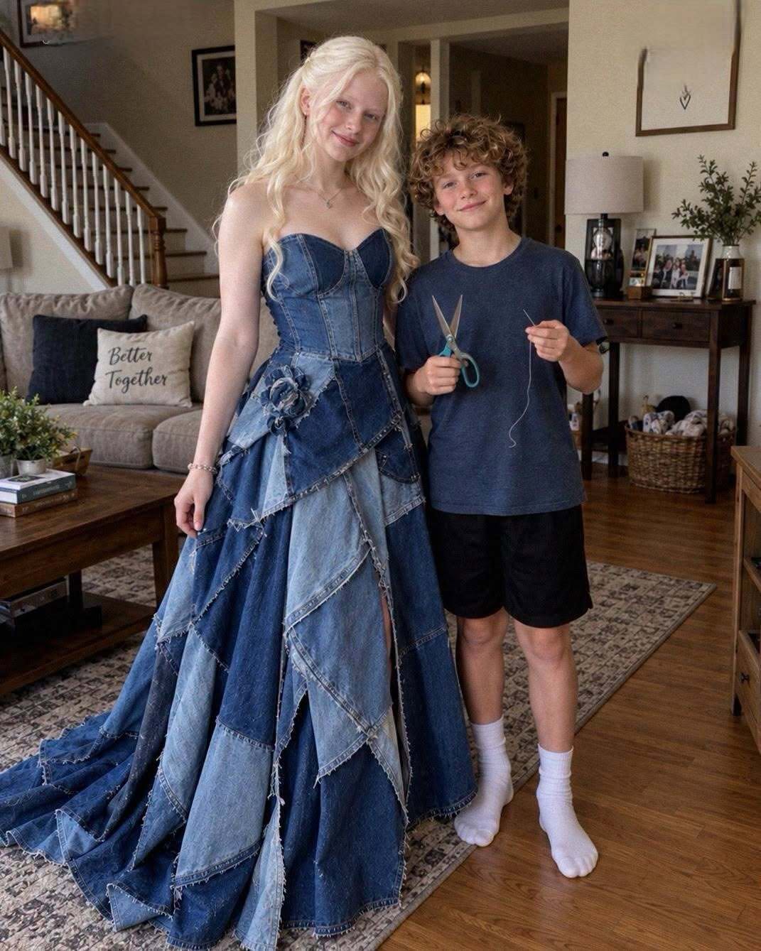 My Stepmom Refused to Give Me Money for a Prom Dress My Brother Sewed One from Our Late Moms Jeans Collection and What Happened Next Made Her Jaw Drop