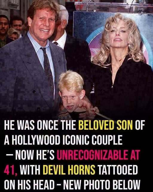 Farrah Fawcett’s son is unrecognizable at 41, with devil horns inked into his scalp