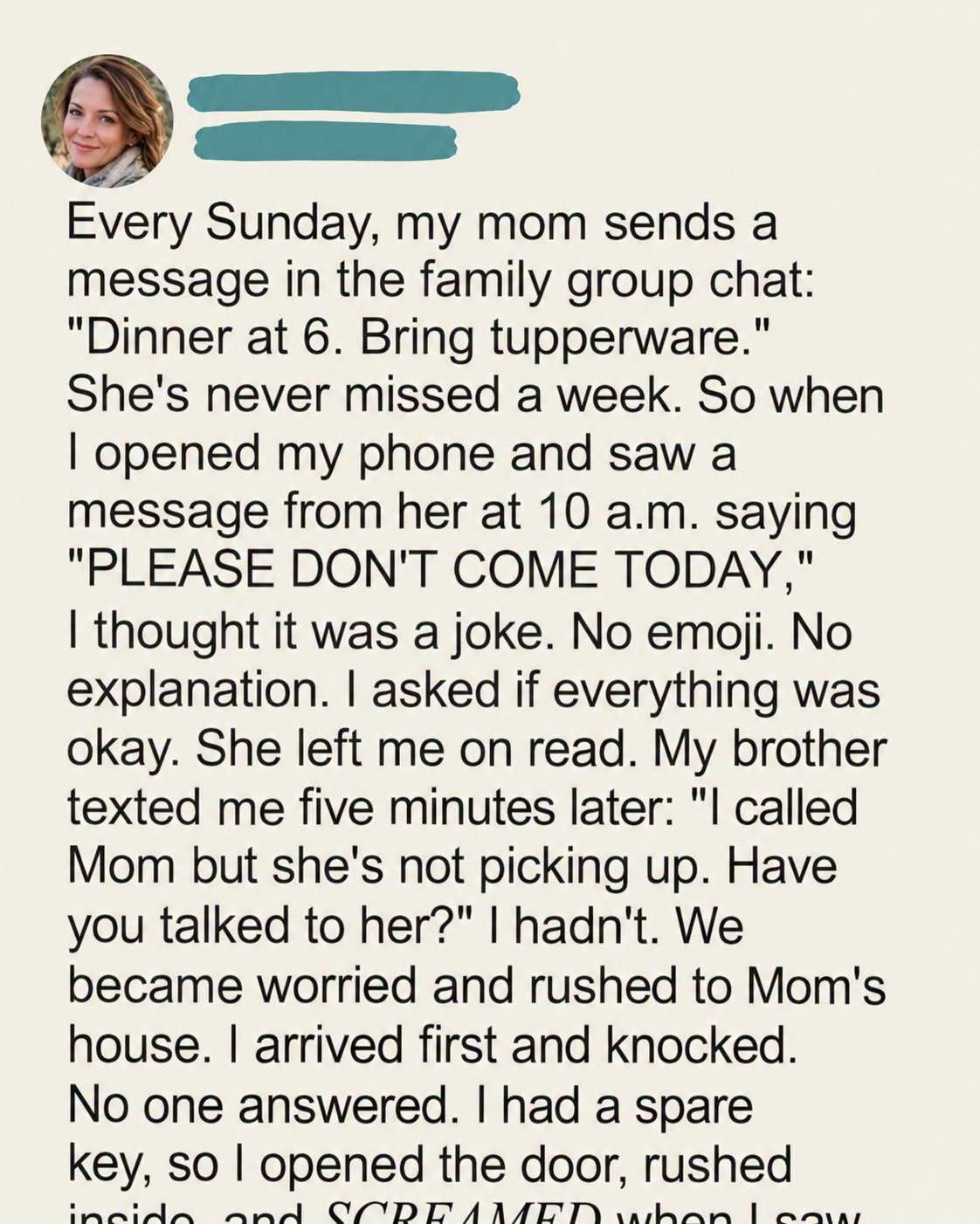 A Mother’s Unexpected Sunday Message Taught Her Family an Important Lesson About Love